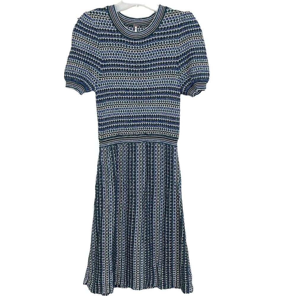 Free People Fitted Sweater Dress Size Small Into You Green Blue Knit Striped
